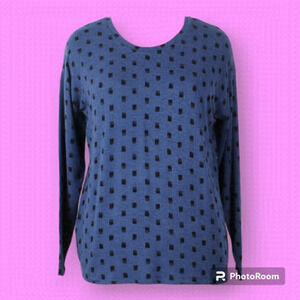 Kensie Women's Blue & Black Dot Print Long-Sleeved Top Size XL